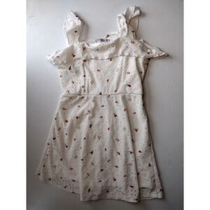 Pink Crush Girls White Eyelet Floral Ruffle Dress Sleeveless Cottagecore Red 6x